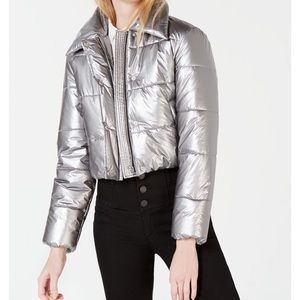 Bar III Cropped Metallic Puffer Jacket
